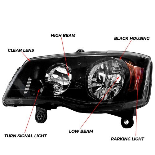Pair Headlights for 2008-16 Chrysler Town and Country 2011-20 Dodge Grand Caravan