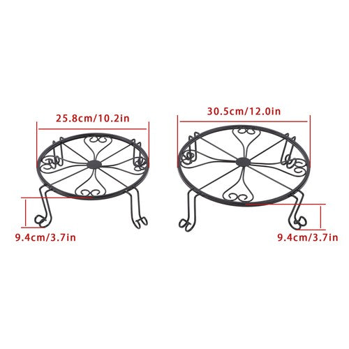 DURAFORCE 2 Pack 10" 12" Metal Plant Stands Outdoor Indoor Round Pot Stand Rustproof Black