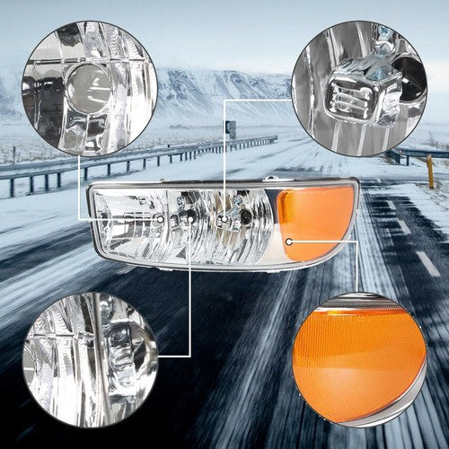 DURAFORCE Fit For GMC Sierra 1500 1999-2007 LH+RH Headlight Replacement Halogen Chrome