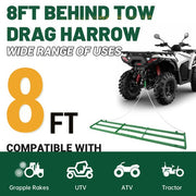 DURAFORCE 8Ft Drag Harrow Driveway Grader Landscape Power Rake For ATV UTV Tractor Yard