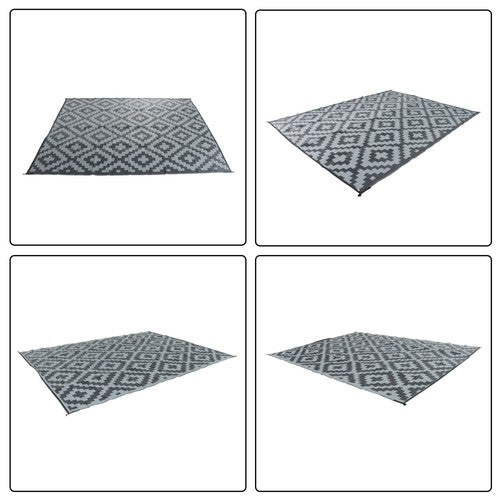 DURAFORCE Outdoor Waterproof 9x12FT Black Gray Carpet Plastic Straw Rug For Camping Deck