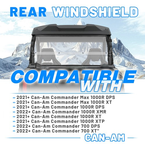Clear Rear Windshield for Can-Am Commander 700 Max 1000R DPS XT XMR 2021-25 ATV