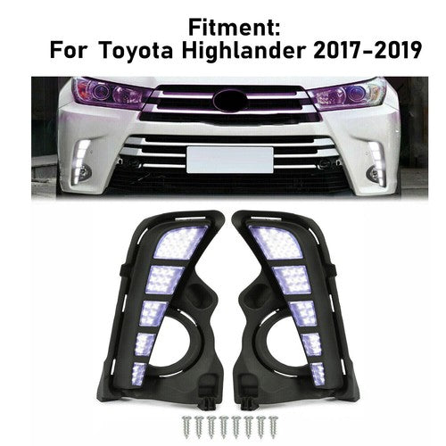 DURAFORCE For Toyota Highlander 2017-2019 LED DRL Daytime Running Lights Driving Fog Lamps