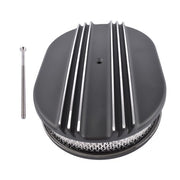 DURAFORCE 12 in Half Finned Black Aluminum Oval Air Cleaner w/ Washable Filter Fits Chevy