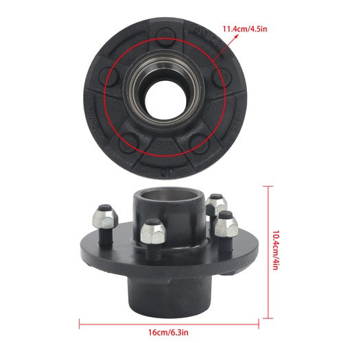 DURAFORCE Idler Hub Round Spindle Kit Trailer Hub Kit With Bearing Kit For 5 Lug × 4.5"