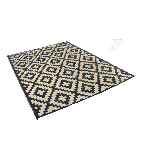 DURAFORCE 9x12ft Outdoor Plastic Straw Rug For Camping Outdoor Carpet RV Mat Black & Beige