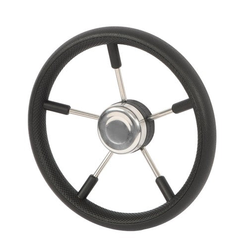 DURAFORCE NEW 5 Spoke 13-7/8 Inch Stainless Steel Yach Steering Wheel with PU Foam（Black）