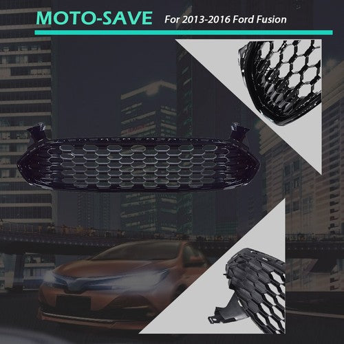 DURAFORCE Front Bumoer Grill Grille For Ford Fusion 2013-2016 Black Glossy Honeycomb Trim