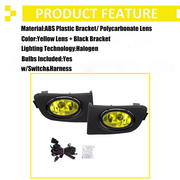 DURAFORCE Front Mesh Grille Yellow Lens Fog Lights for 2001-2003 for Honda Civic Sedan
