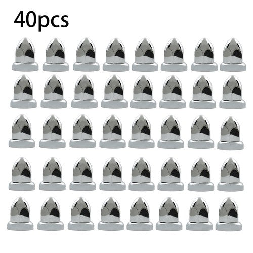DURAFORCE 40pcs ABS Chrome 33mm Push-on Bullet Flanged Lug Nut Covers for Semi Trucks