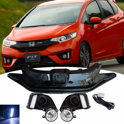 DURAFORCE LED DRL Driving Fog Lights Lamps Upper Grille Grill for 2015-2017 Honda Fit Jazz