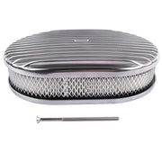 DURAFORCE Polished Aluminum 12" Oval Fully Finned Air Cleaner 4 Barrel For SBC BBC Chevy