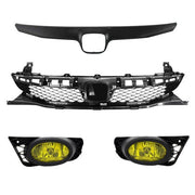 DURAFORCE Yellow Lens Fog Lights Kit Front Bumper Grille for 09-11 for Honda Civic 4Dr