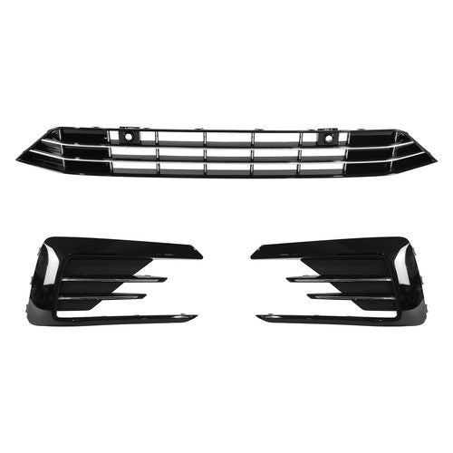 For 2016-2019 VW Passat R-Line Front Lower Grille+Fog Light Covers With Hole