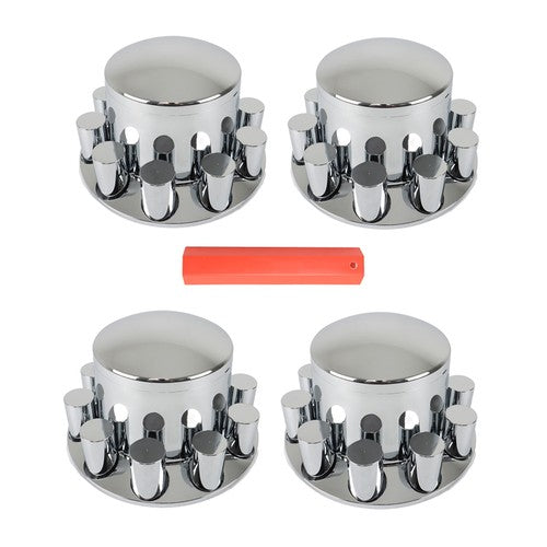 DURAFORCE Semi Truck 33mm Chrome Wheel Axle Covers w/ Hub Caps Lug Nuts