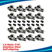 DURAFORCE For Chevy SBC 350 1.6 Ratio 7/16" Stud Full Roller Stainless Steel Rocker Arms