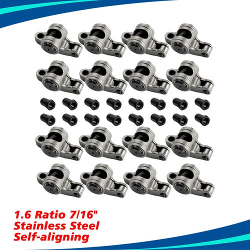 DURAFORCE For Chevy SBC 350 1.6 Ratio 7/16" Stud Full Roller Stainless Steel Rocker Arms