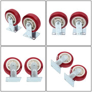 DURAFORCE Set of 4 Heavy Duty Casters - 6 inch x 2 inch Red Polyurethane Tread