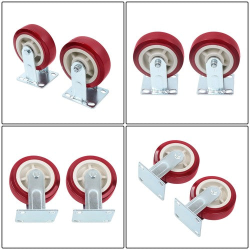 DURAFORCE Set of 4 Heavy Duty Casters - 6 inch x 2 inch Red Polyurethane Tread