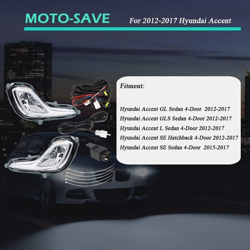DURAFORCE Front For Hyundai Accent 2012-2017 Bumper Fog Light Lamp Clear Lens w/Bulbs