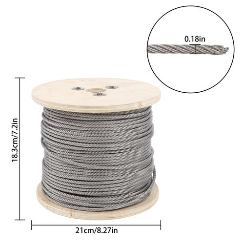 DURAFORCE 3/16In 7x19 T304 Stainless Steel Cable 500FT Wire Rope 3700lb Fracture Strength