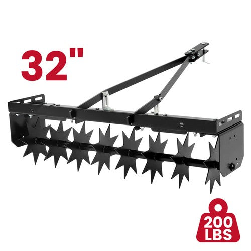 DURAFORCE 32 Inch Tow Behind Spike Aerator Tractor Lawn Soil Aerator w/ Steel Spike Disks