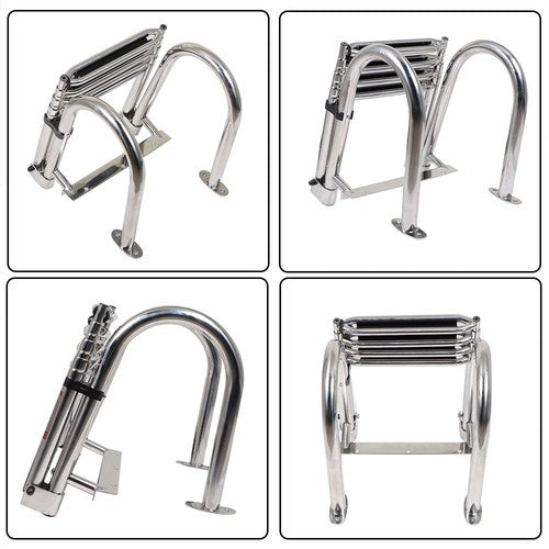 DURAFORCE New Stainless Steel Telescoping Boat Ladder 4 Step Foldable Hand armrest