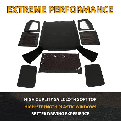 DURAFORCE Soft Top FOR HALF DOORS BLACK Replacement 9870217 For 87 88-95 Jeep YJ Wrangler