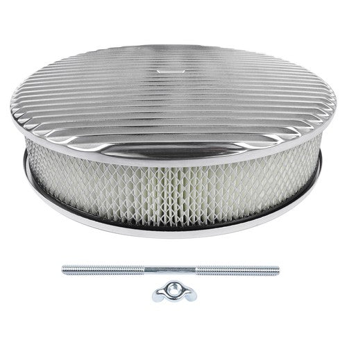 DURAFORCE 14 Full Finned Aluminum Round Air Cleaner Air Filter Kit Polished Recessed Base