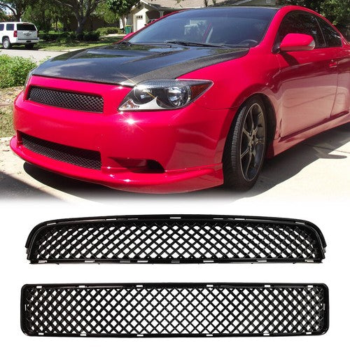 DURAFORCE Front Upper & Lower Hood Grille Black 2pcs For 2005-2010 Scion TC 53101-21110