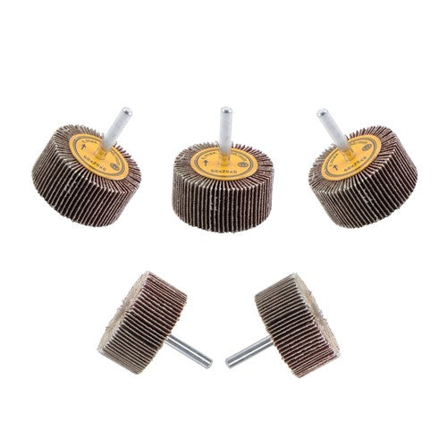 DURAFORCE Aluminum Oxide Shank Mounted Flap Wheels, 2" x 1" x 1/4", 120 Grit - 5 Pack