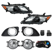 DURAFORCE Headlights Black Fog Lights+Switch Kit For 10-11 Toyota Camry SE Left+Right Side