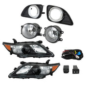 DURAFORCE Headlights Black Fog Lights+Switch Kit For 10-11 Toyota Camry SE Left+Right Side