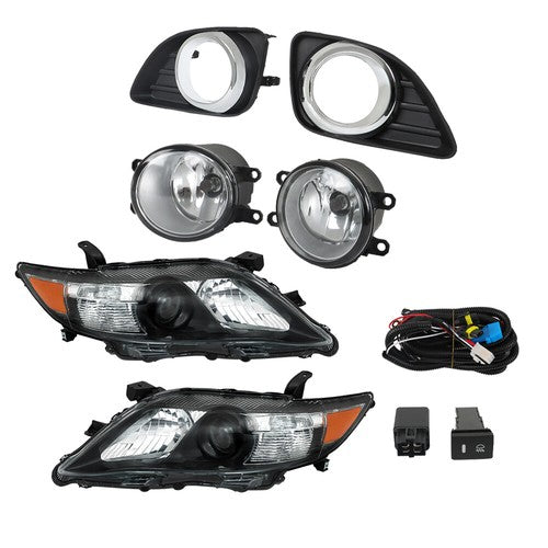 DURAFORCE Headlights Black Fog Lights+Switch Kit For 10-11 Toyota Camry SE Left+Right Side