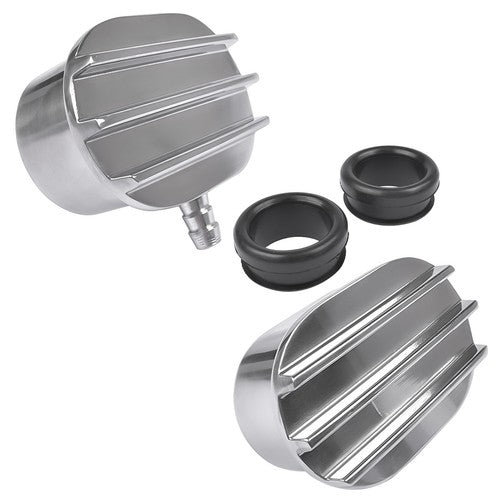 DURAFORCE Polished Aluminum Finned Oval PCV + Push-in Breather Combo Valve Cover Set of 2