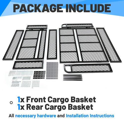 Front Rear Cargo Basket Luggage Carrier Mesh Rack Black Steel for ATV