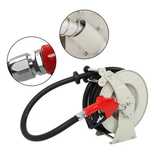 DURAFORCE 1" x 33' Retractable Swivel Rewind W/Auto Fueling Gun Diesel Hose Reel For Truck