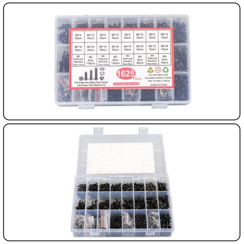 DURAFORCE 1625 Pcs M2 M3 M4 M5 Bolts and Nuts Hex Socket Head Screw Assortment Kit