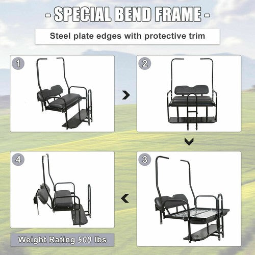 DURAFORCE For 1982-2000 Club Car DS Golf Cart Flip Folding Rear Back Seat Kit w/ Grab Bar