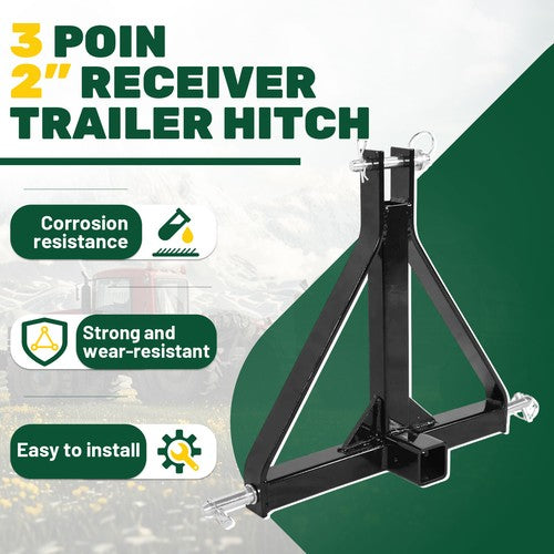 DURAFORCE 3 Point Hitch 2'' Trailer Receiver Hitch Tow Drawbar Category 1 Tractor Adapter