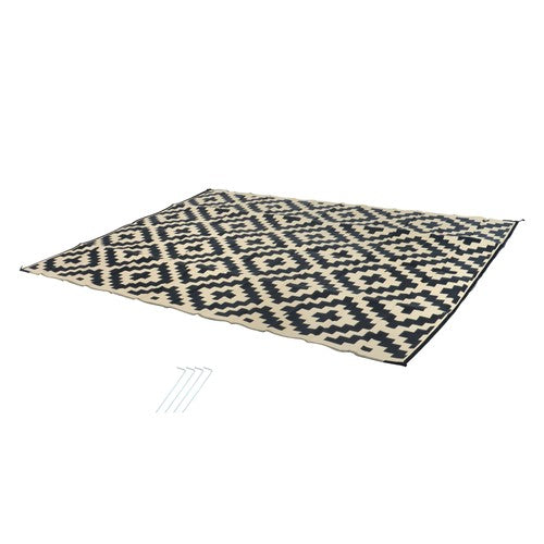 DURAFORCE 9x12ft Outdoor Plastic Straw Rug For Camping Outdoor Carpet RV Mat Black & Beige