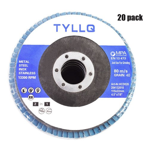 DURAFORCE New 20 Pack 40 Grit 4.5" X 7/8" Premium Zirconia Flap Disc Sanding Grinding