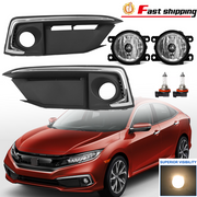 DURAFORCE Pair Front Bumper Chrome Fog Light w/Cover For 2019-2020 Honda Civic Sedan/Coupe