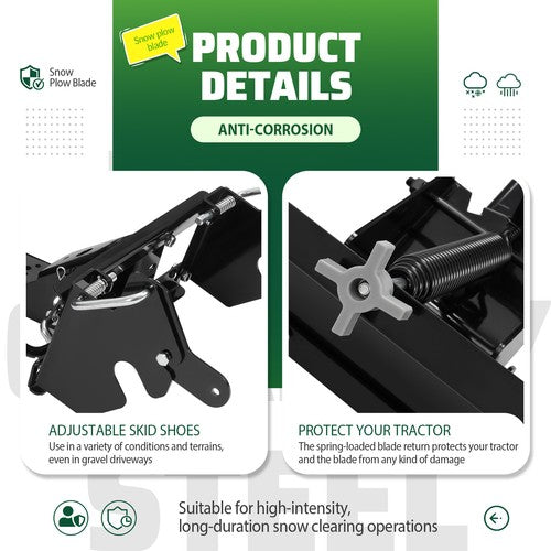 DURAFORCE 46" Snow Plow Blade Attachment Adjustable For Lawn Mower Tractors Cub Cadet MTD
