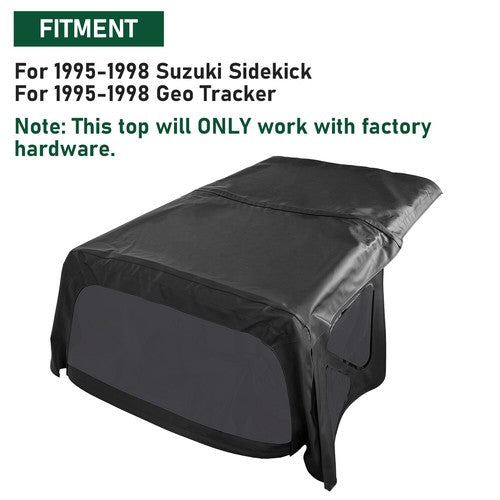 DURAFORCE For 95-98 Suzuki Sidekick Geo Tracker Soft Top & Zip Out Tinted Windows Black