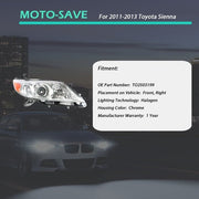 DURAFORCE Fit For Toyota Sienna 2011 2012 2013 Headlight Lamps Right Passenger Side Chrome