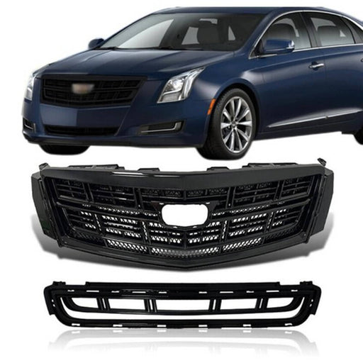 DURAFORCE For 2013-2017 Cadillac XTS Front Bumper Black Upper Grille Lower Grill 2PCS