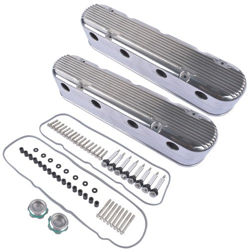 DURAFORCE 2Pcs Aluminum finned Valve Covers w/ Coil Mounts 241-181 For Chevy LS - Polished