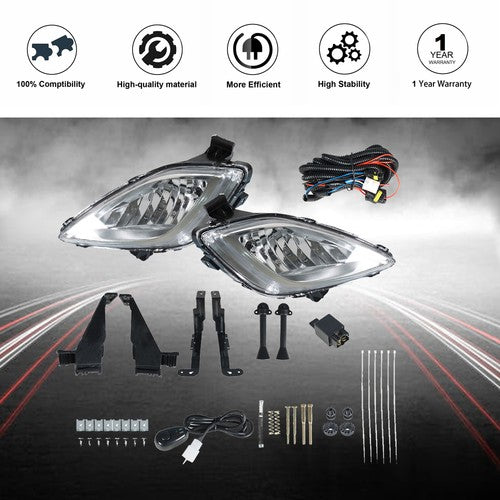 DURAFORCE Front Bumper Fog Lights Lamps+Wiring+Switch For 2011-2013 Hyundai Elantra Clear