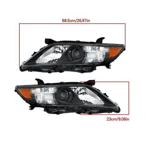 DURAFORCE Headlights Black Fog Lights+Switch Kit For 10-11 Toyota Camry SE Left+Right Side